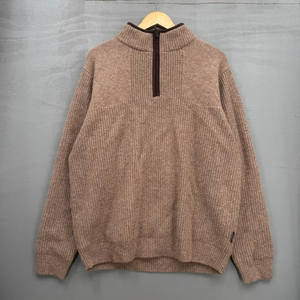 L.L.Bean Waterfowl 1/4 Zip Sweater Brown Merino Lambswool Gore Windstopper Large